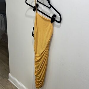 Mustard yellow sexy midi dress